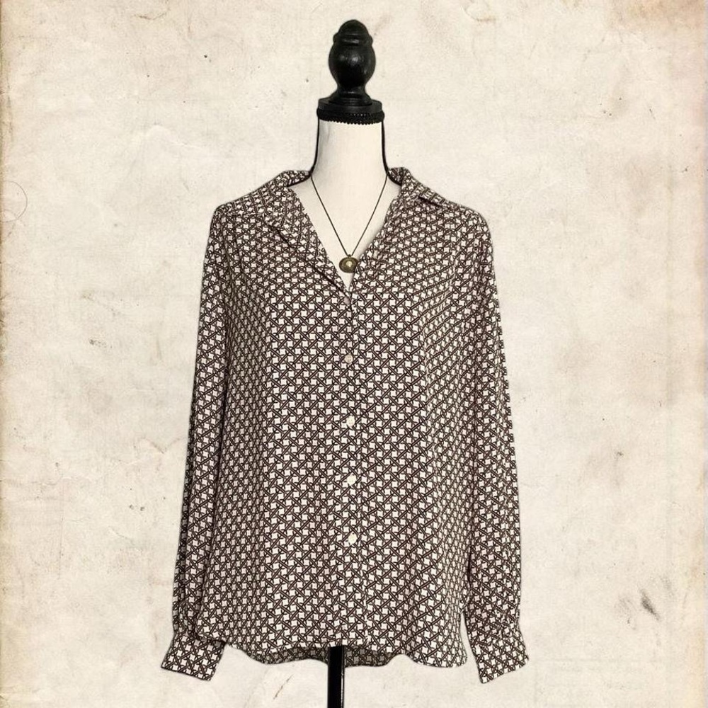 H&M White and Brown Patterned Top